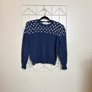 VTG Susan Bristol Y2K Women’s S/M Hand Embroidered Sweater Blue Pink Green